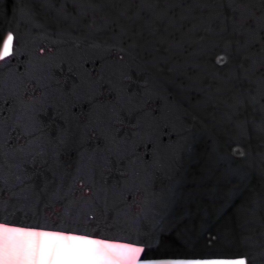 Woman's Shirt size 12 black cotton Ralph Lauren Chaps Long Sleeve Blouse eyelet - Picture 5 of 7